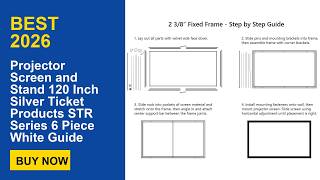 Projector Screen and Stand 120 Inch Silver Ticket Products STR Series 6 Piece White Guide