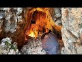 Solo bushcraft winter camping i built a cave with fireplace survival shelter