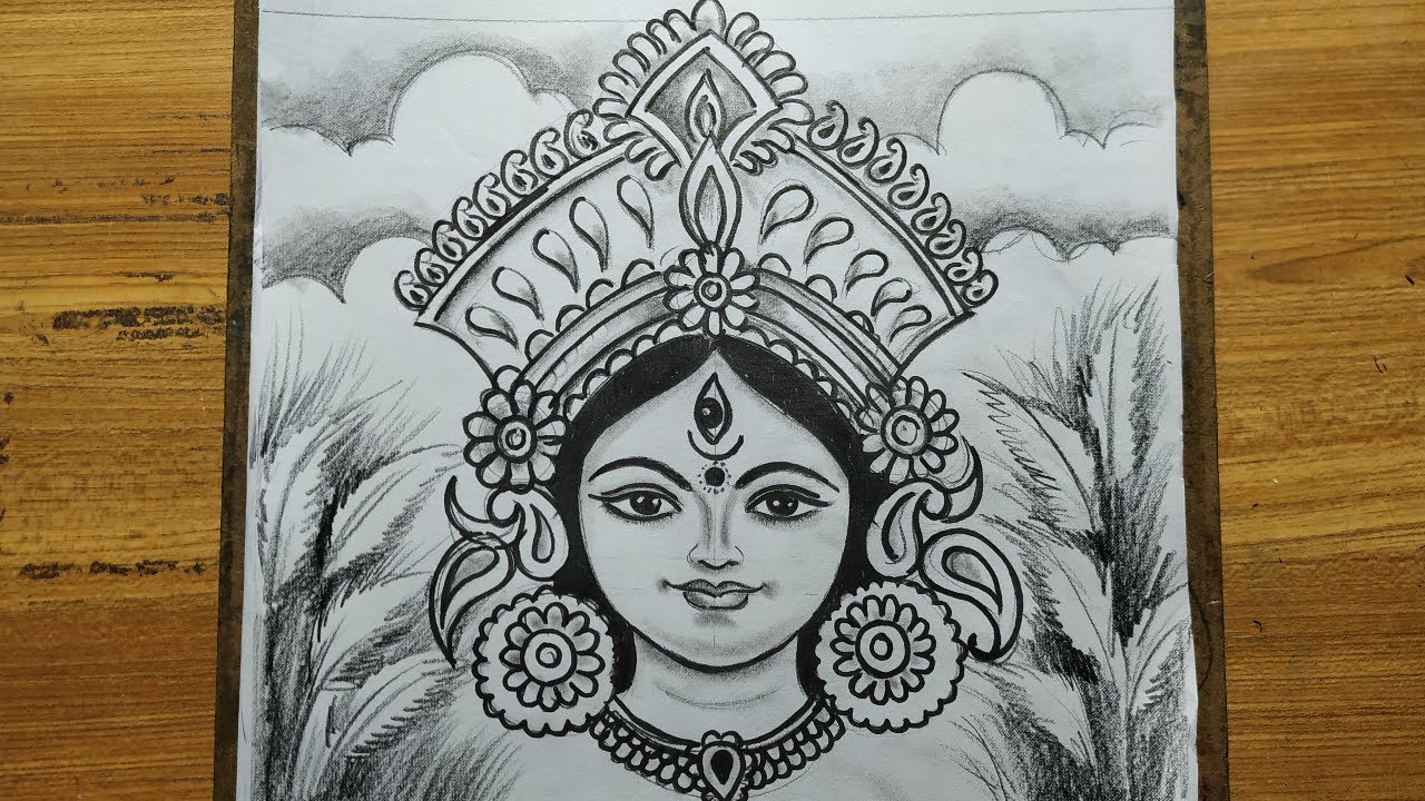 Mandala Easy Maa Durga Pencil Sketch - pic-nugget