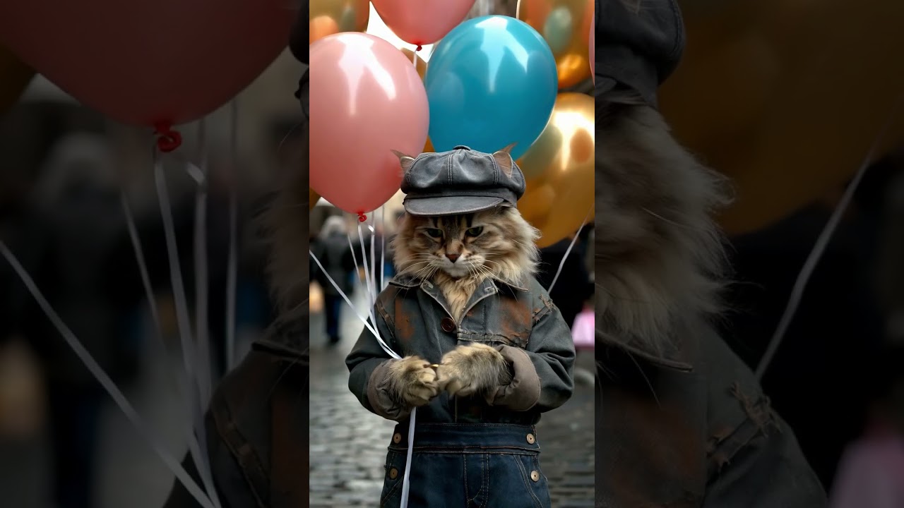 Cute cat 😺 selling balloon ❤️ 