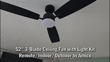 52" 3-Blade Ceiling Fan with Light Kit Remote/Indoor/Outdoor by Amico