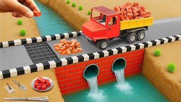 DIY Mini Truck Builds Brick & Metal Railing Bridge | Fun Construction Science Project