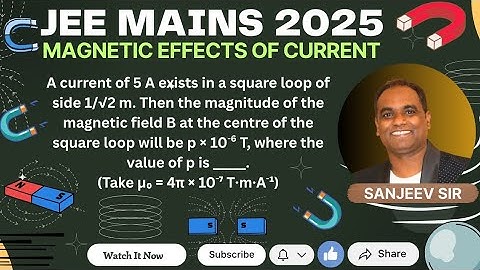 A current of 5 A exists in a square loop of side 1/√2 m. Then the magnitude of the magnetic field