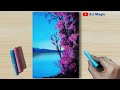 #12 - Oil Pastel Drawing - How to Draw Realistic Riverside Landscape  Nature painting (step by step)