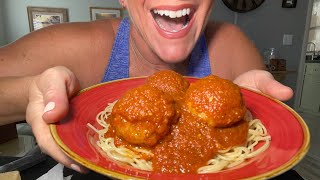 A big bowl of Pasta & Meatballs! ASMR eating + soft spoken ramble