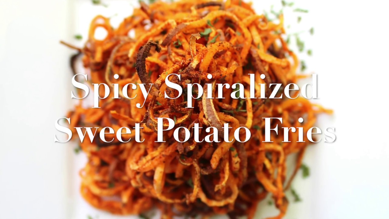 Spicy Spiralized Sweet Potato Fries (Gluten-Free, Paleo, Oil-Free)