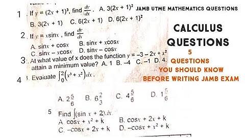 Calculus Analysis | 2025 Jamb Mathematics likely questions and answers | 5 calculus questions PT1