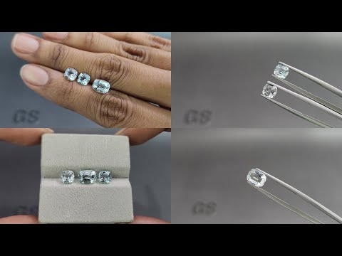 Сет аквамаринов в огранке кушон 3,07 карат, Мадагаскар Видео  № 1
