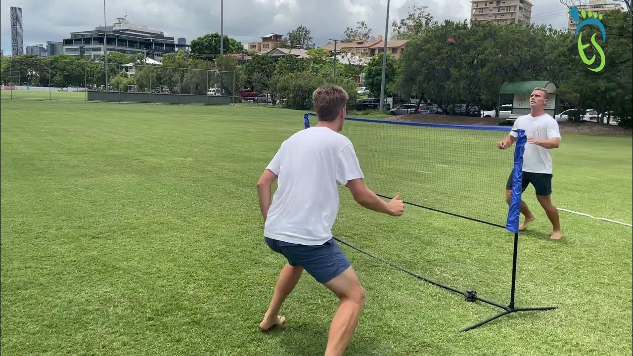 How to play 'Hackminton' the ultimate barefoot hacky sack game! YouTube