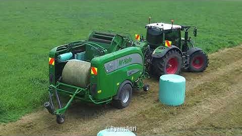 Fendt 724 Vario baling silage with McHale baler on hillside #tractor #agriculture #farming #silage