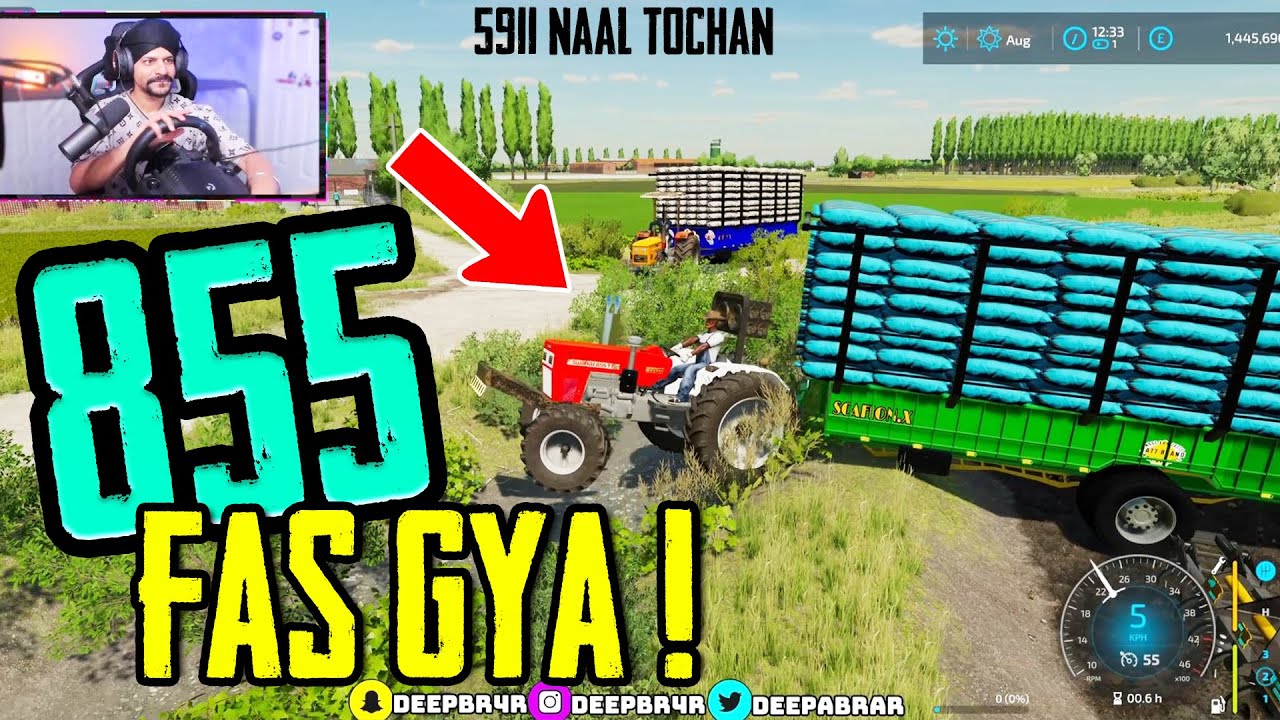 MODIFIED 855 TRACTOR Fas Gya 😥5911 naal Tochan paya fer¬  INDIAN FARMING x BrarTV