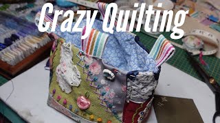 Crazy Quilt Rice Bag. Japanese rice bag stitched crazy quilt style.