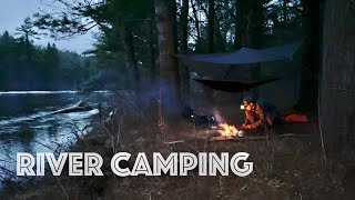 Solo Camping on a River Overnight in a Hammock with My Dog