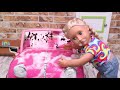 Baby Doll washing her pink car - cleaning routine! PLAY TOYS!