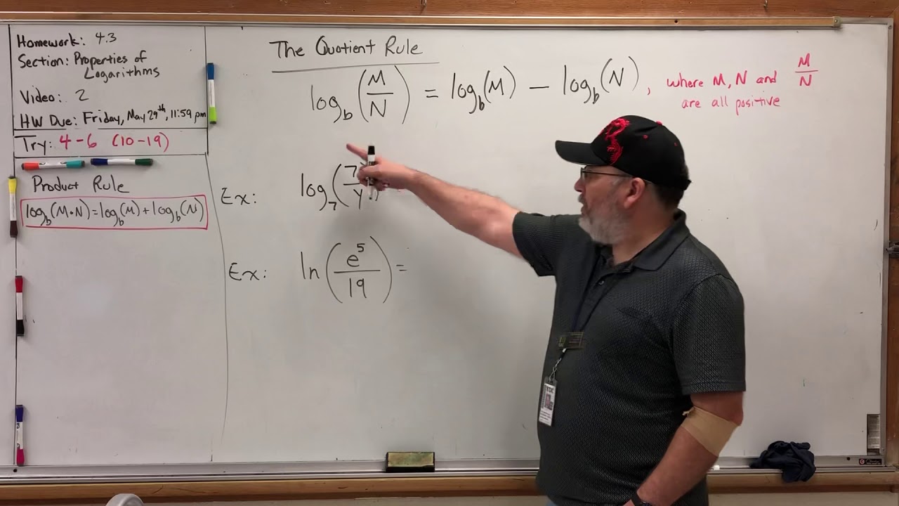 HW 4.3 Properties of Logarithms (2) – The Quotient Rule - YouTube