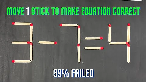 Move only 1 Stick To Make Equation Correct-Matchstick Puzzle challenge 3-7=4