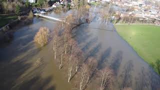 Aerial views of devastating floods in Shropshire and Welshpool after River Severn swells