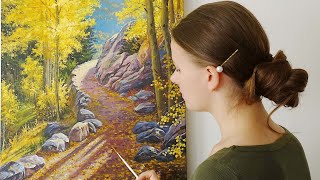 How to paint autumn landscape. Acrylic painting | Осенний пейзаж акрилом