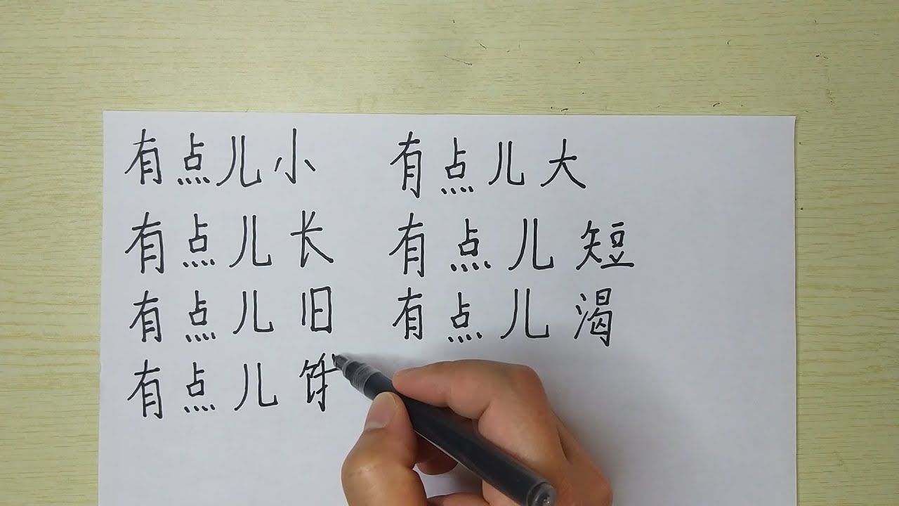 Write Chinese sentences:有点儿小。有点儿大。有点儿长。有点儿短。有点儿旧。有点儿渴。有点儿饿。有点儿高。有点儿热。有点 ...