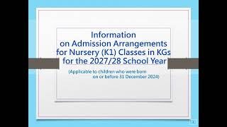 Parent Seminar on Admission Arrangements for K1 Classes in KGs for the 2027/28 School Year