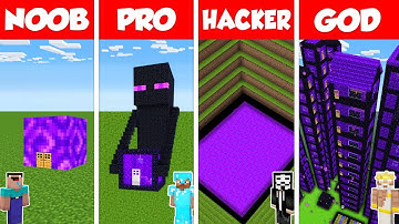 Minecraft Battle: NOOB vs PRO vs HACKER vs GOD: NETHER PORTAL HOUSE BASE BUILD CHALLENGE / Animation