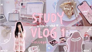 🎀PINK STUDY VLOG, Ep. 1🎀 || studying for midterms, new iPhone 14 pro max, eating a crep, keyboard