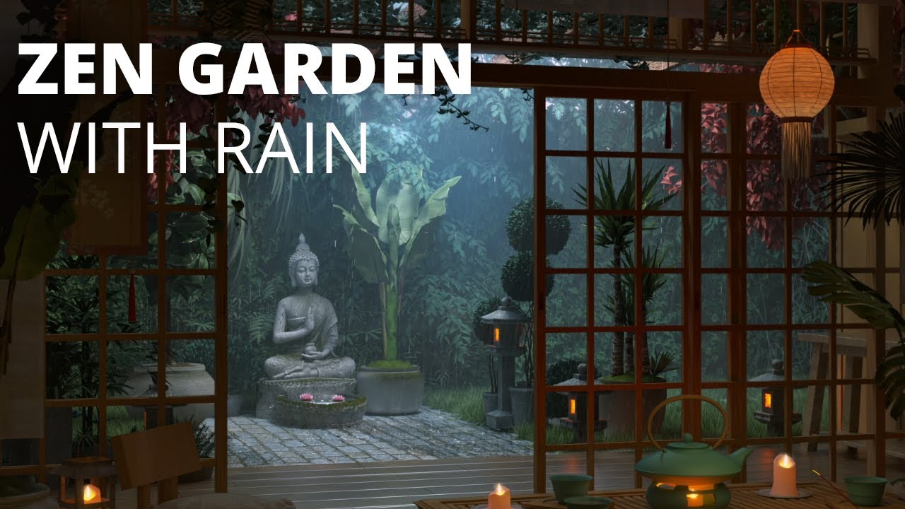 Download ZEN GARDEN AMBIANCE With Relaxing Light Rain Sounds / Rain Ambience / 8 HOURS