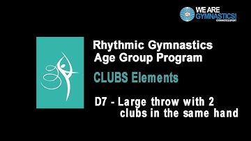 Rhythmic Gymnastics Age Group Program - Clubs Element D7 Large throw with 2 clubs in the same hand