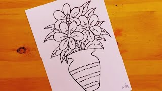 رسم مزهريه ورد سهله 2  || رسم فازة ورد || Easy flower vase drawing || rose vase drawing