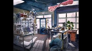 Sunday watercolor Demo with David. Interior done on the spot of The Studio