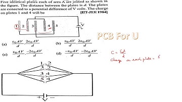 Five identical plates each of area A are connected as shown in figure
