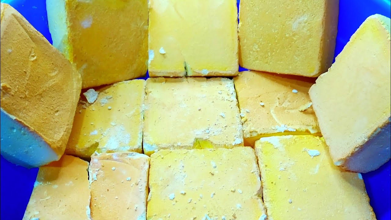 Soft, squeaky yellow gym chalk blocks،satisfying #asmr #squeaky #oddlysatisfying