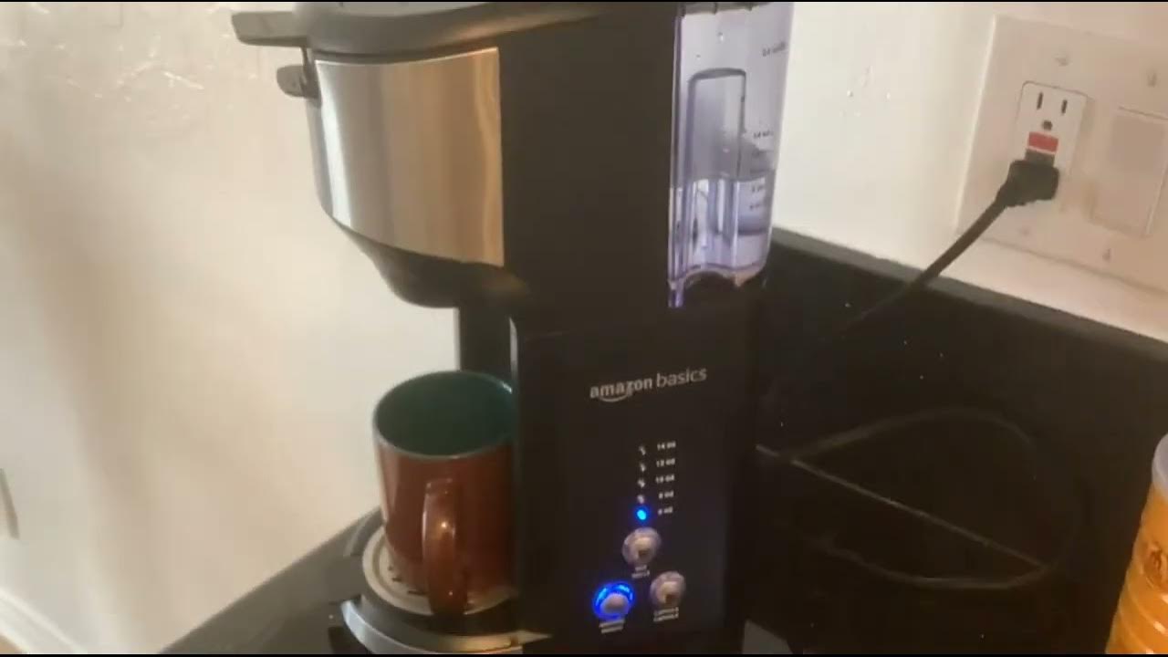 Review Amazon Basics Dual Brew Single Serve Capsule Coffee Maker, 14 oz