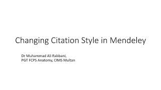 Changing Citation Style in Mendeley