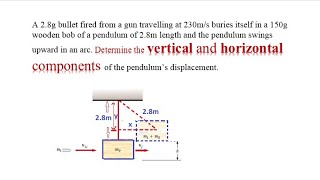 Pendulum: Finding the vertical and horizontal displacements of the block when t is hit by a bullet.
