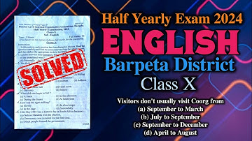 English Question Paper| Barpeta District| Half Yearly Exam 2024 |Solve MCQs| Class X| You can learn