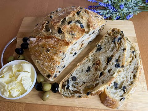 Olive Bread Recipe | No-Knead Mediterranean Olive Bread