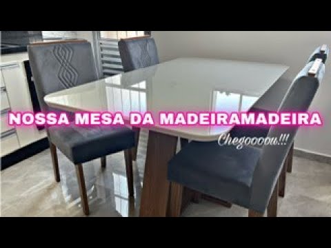 Conjunto Sala de Jantar Mesa Kiara 160x90cm Tampo Vidro/MDF com 4 Cadeiras  Yasmin DJ Móveis