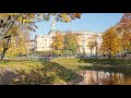 Mikhailovsky Garden ~ Golden Autumn 4K60fps Walking Tour ~ Saint Petersburg Russia