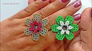 Dusky Bloom, 3D Flower Ring with seed beads only/How to make Beaded jewellery/Tutorial Diy