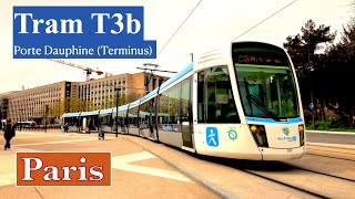 Paris, France - Tram T3b now extended to Porte Dauphine, Terminus - Ride and walk video (4K HDR)