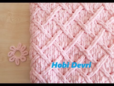 DIY,Easy Baby Blanket with Finger,Diamond Knitting,Alize Puffy Baklava Desenli Bebek Battaniyesi