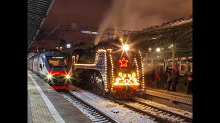 Паровоз П36-0031, П36-0120, П36-0147 с Поездом “Деда Мороза”.