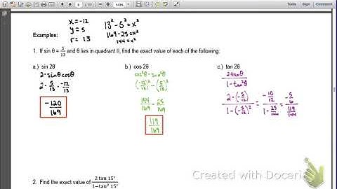 PreCalc - Double Angle Formulas - NOTES 5.3 (Day 1)