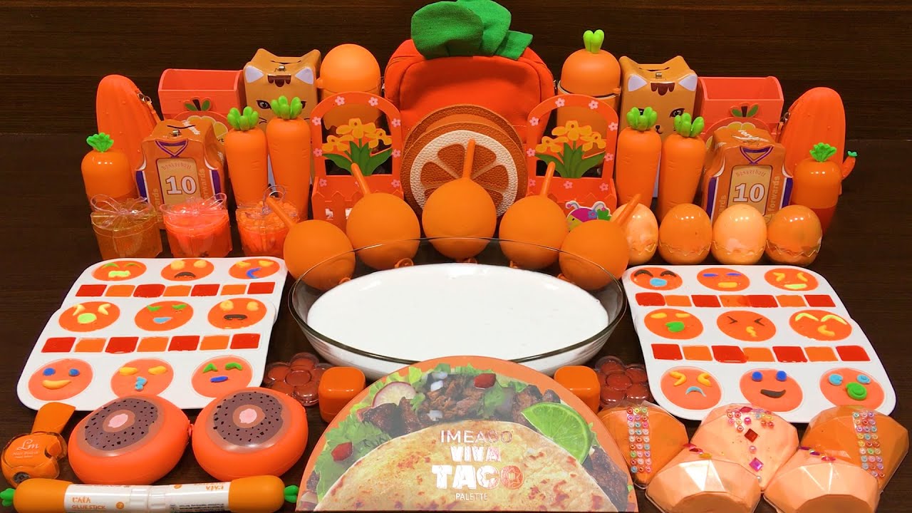 ORANGE CARROT Slime ! Mixing Random Things into Glossy Slime ! Relaxing Slime Videos 