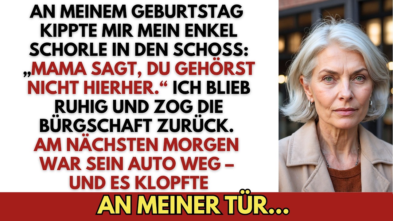 Mein zwölfjähriger Enkel hat mir auf meinem 65. Geburtstag ein Glas eiskalte Limonade direkt in den Schoß gekippt – und als ich meine Schwiegertochter ansah, lachte sie. „Mama sagt, du gehörst...
