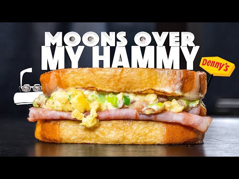 Homemade Moons Over My Hammy: brioche French toast sandwich with slow-scrambled eggs, bacon, green onion, cheese and Black Forest ham, from the video