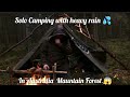 Solo camping with rain thunder storm forest mauntain views relaxing gloomy weather rain asmr 