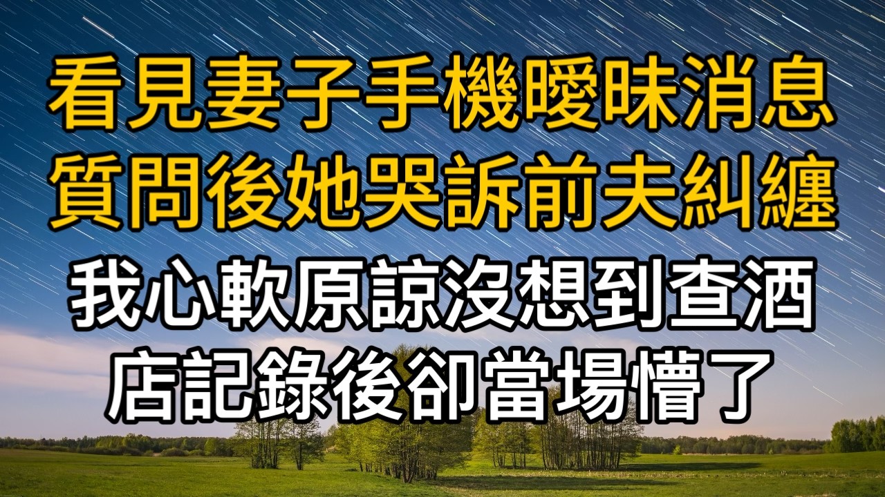妻子洗澡手機傳來曖昧消息質問後她哭訴前夫糾纏，我心軟原諒怎料查酒店記錄後卻當場懵了。一口氣看完 ｜完結文｜真實故事 ｜都市男女｜情感｜男閨蜜｜楓林情感