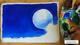 Moonlight night birds poster color painting   easy painting for beginners HD